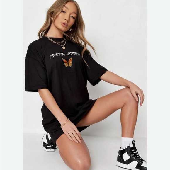Missguided Tops - Missguided Antisocial Butterfly Black T-Shirt